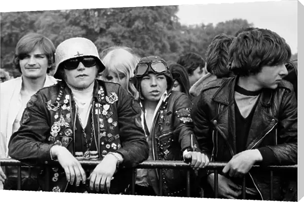 Free Festival at Hyde Park, Hells Angels in the crowd. 5th July 1969