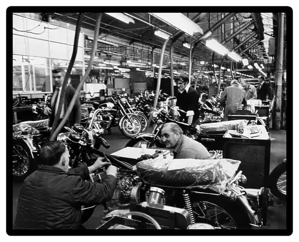 Triumph motor cycles once more rolling off the assembly lines at Meriden