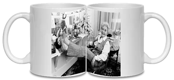 Mollie Sugden relaxing in her dressing room. 17th August 1980