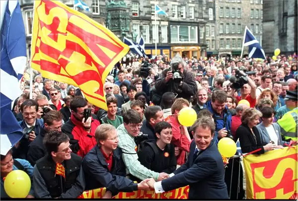 Tony Blair Prime Minister September 1997 in Edinburgh to celebrate result of Devolution