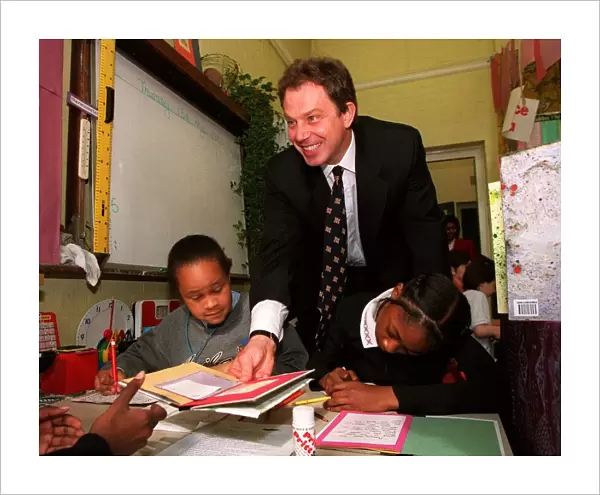 Tony Blair MP Prime Minister in the classroom during a visit to Sudbourne Primary School