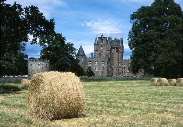 Haymaking at Glamis Castle Fife Scotland July 1984 Hay bails in field