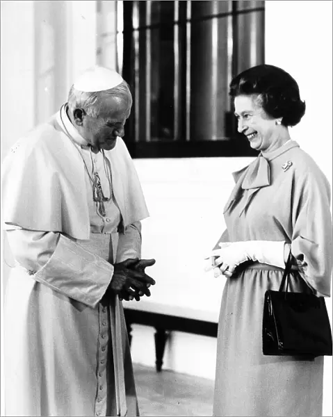Pope John Paul II with Queen Elizabeth II in 1982