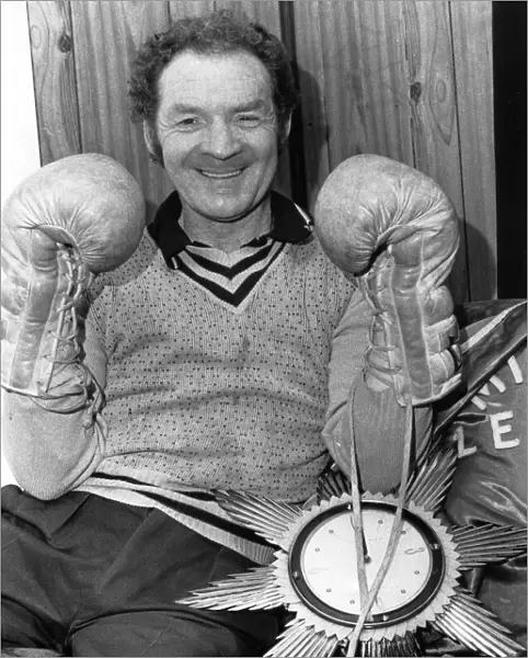 Mick Leahy, legendary boxer from Tile Hill, Coventry, surrounded by souvenirs of his