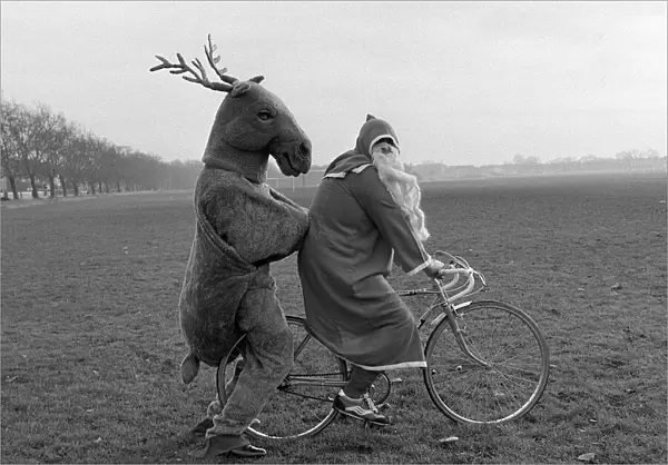 Father Christmas and his Rudolf the Reindeer - bike stunt A©Mirrorpix circa 1980