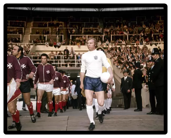 Bobby Moore seen here leading the England team out in the match against Malta played at