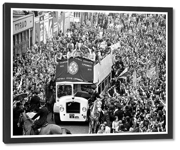 The Chelsea team on victory parade after winning 1971 European cup winners cup