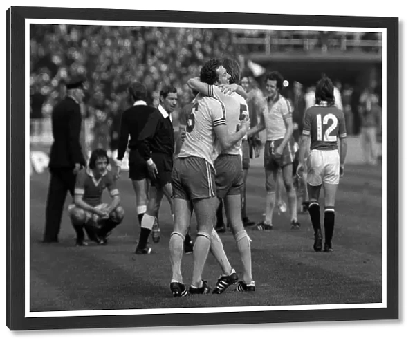 FA Cup Final 1976 Bobby Stokes Peter Osgood hug each other after beating Manchester