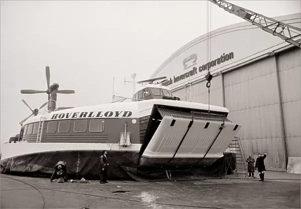 The new B. H. C Hovercraft after the roll out at Cowes, Isle of Wight