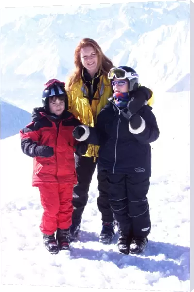 Duchess of York with daughters Princess Eugenie and Princess Beatrice at the Swiss Ski