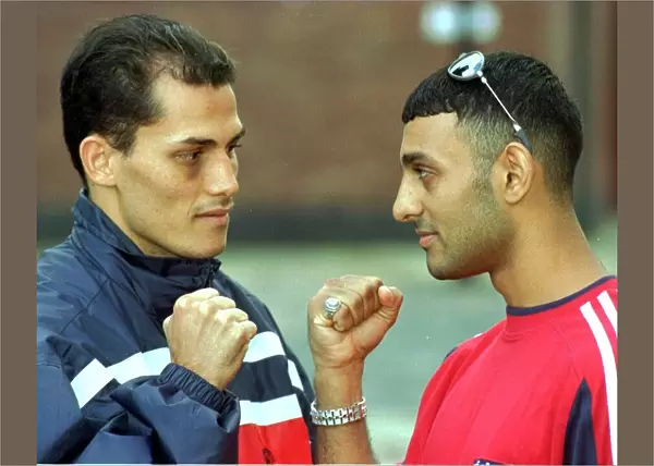 Prince Naseem Hamed with world title fight opponent Jose Badillo (L