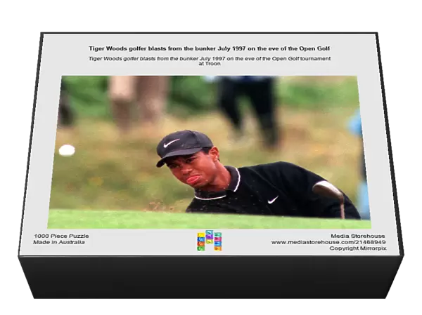 Tiger Woods golfer blasts from the bunker July 1997 on the eve of the Open Golf