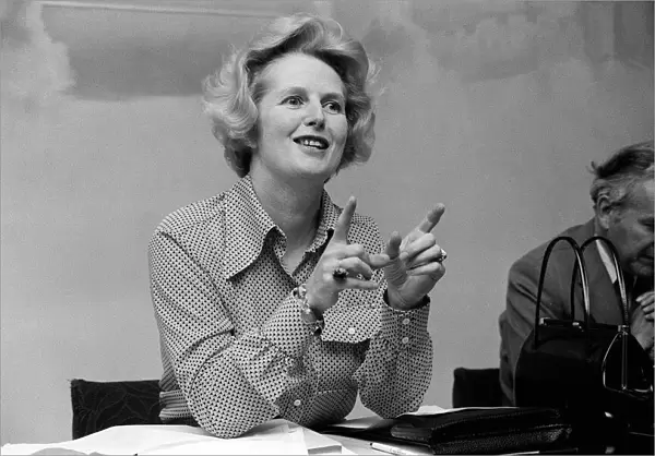Margaret Thatcher MP at a press conference - August 1974
