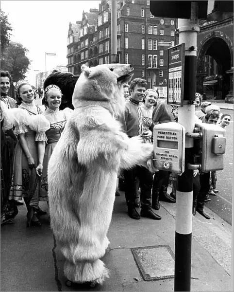 The omsk Russian Dancers and singers in London on tour. The big white bear played by