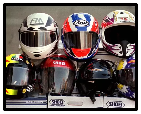 Selection of motorcycle helmets February 1998 PIC BY CHRIS WATT