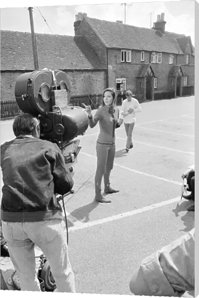 Diana Rigg during the filming of The Avengers at Aldbury