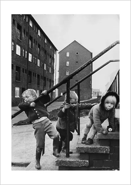 Children playing at Noble Street flats, Newcastle in 1973