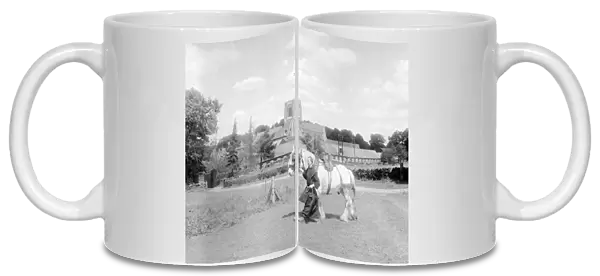 Father Edmunds walks a shire horse through the fields at Mount Saint Bernard Monastery in
