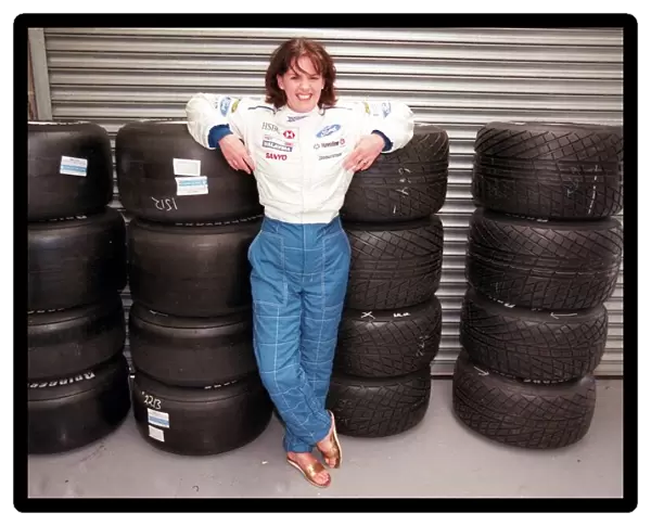 LESLEY FITZ SIMONS TAKE THE HIGH ROAD ACTRESS AT SILVERSTONE RACE TRACK WITH THE JACKIE