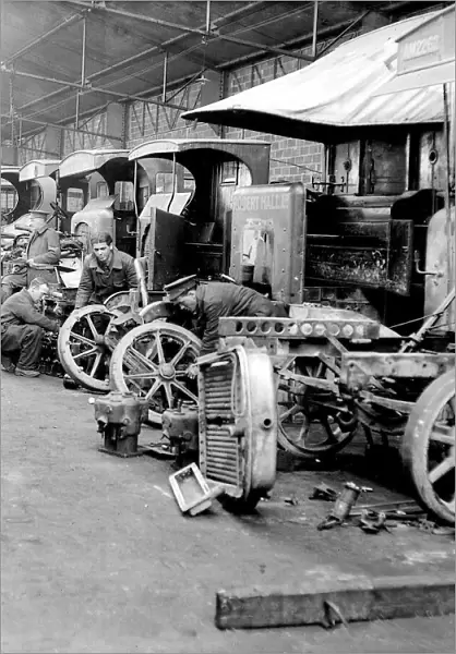 Remaining cars at a British depot in France, World War I, Circa 1914