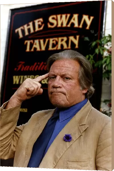 Oliver Reed Actor outside the Swan Tavern in Wimbledon where his son Mark has been barred