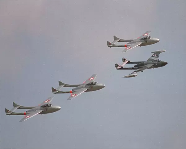 Aircraft de Havilland Vampire and Venom August 1993, flying in formation at