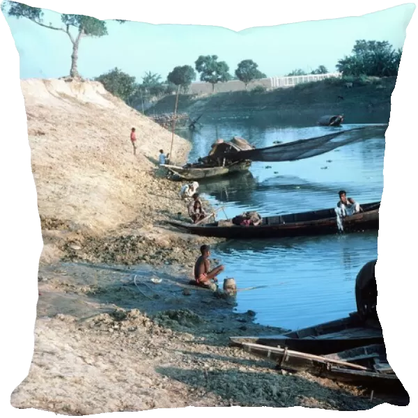 Typical river scene net fishing near Dacca Bangladesh