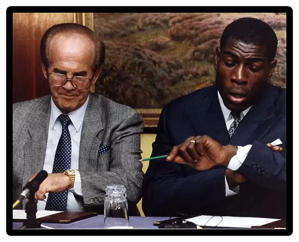Frank Bruno Boxing Sitting at table with mickey duff after regaining his licence to box
