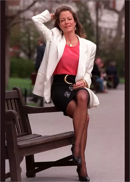 Jenny Seagrove actress March 1990 sitting on park bench A©Mirrorpix