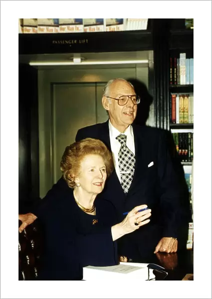 Margaret Thatcher and husband Denis Thatcher June 1995 at the Signing of her new book The