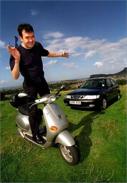 Grant Stott standing on Vespa scooter September 1998 PIC BY IAN TORRANCE