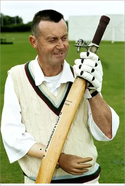 Mike Ash cricketer pictured with his cricket bat June 1999