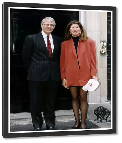 John Major Conservative MP Prime Minister standing outside 10 Dowwning St with Rebecca