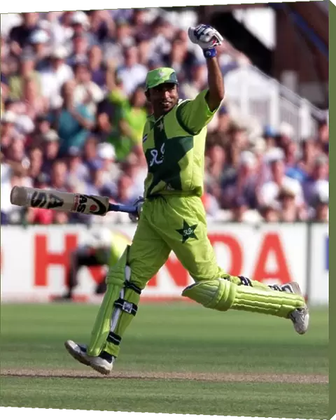 Pakistans Saeed Amwar celebrates his 100 during the Cricket World Cup match