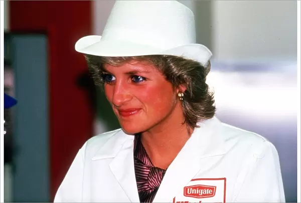 Princess Diana visits the Unigate Dairys new West London plant trying to smile
