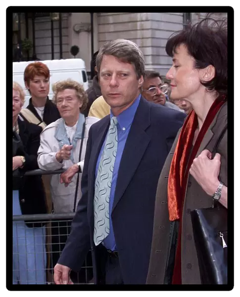 Nick Ross TV Presenter September 1999 arrives with wife for Jill Dando Memorial