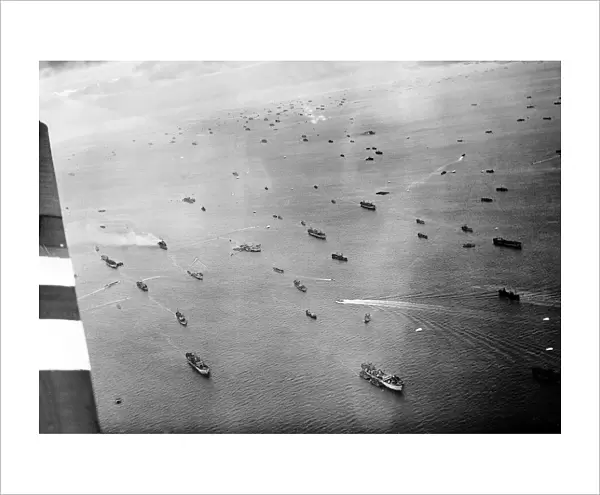 Allied shipping waits off the coast of Normandy France during WW2 1944 6th June 1944