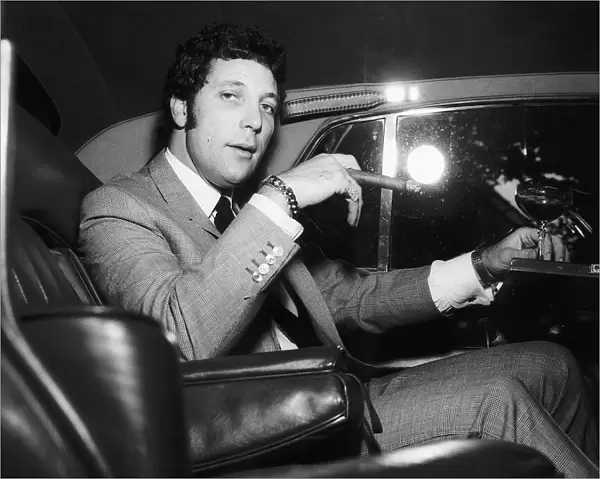 Tom Jones Singer on his way to Luton in a car circa 1972
