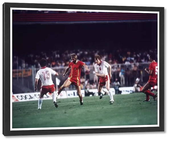 Poland v Belgium 1982 World Cup Luc Millecamps of Belgium is challenged by