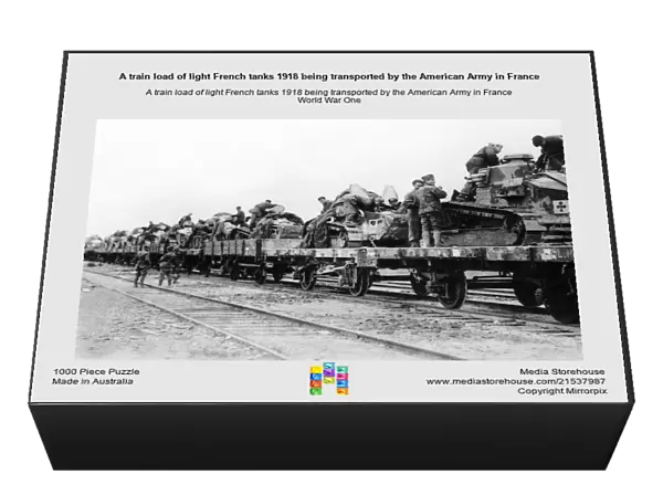A train load of light French tanks 1918 being transported by the American Army in France