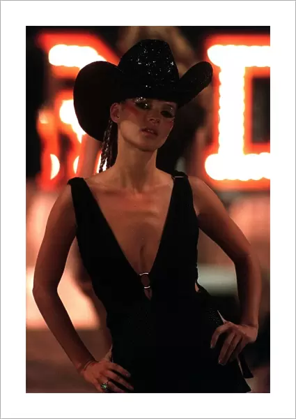 Kate Moss models the cowgirl look at London Fashion Week 1997
