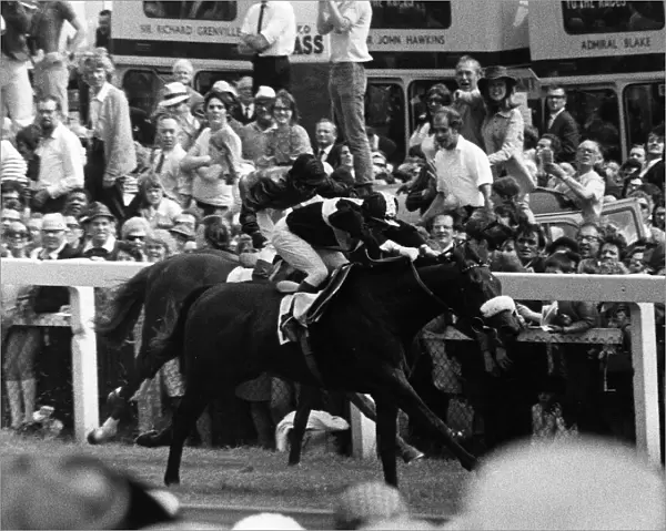 Geoff Lewis jockey on Mill Reef wins The Derby from Linden Tree at Epsom - June 1971