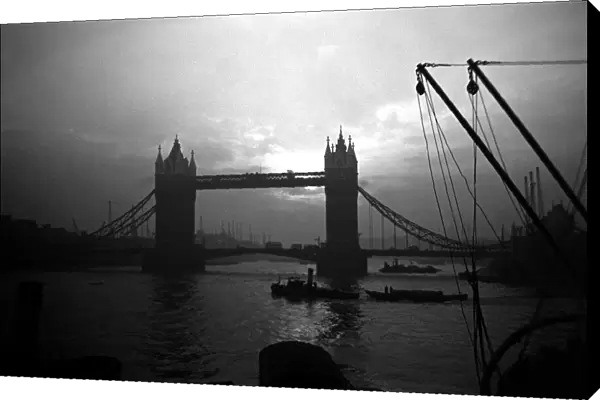View of Tower bridge over the River Thames in London Circa 1935