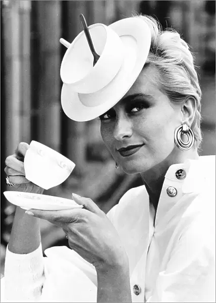 Alendra Montenegro in tea cup hat at Royal Ascot in June 1986