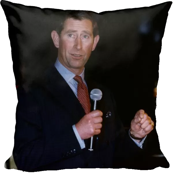 Prince Charles in dark suit holding microphone April 1993