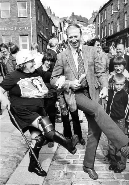 A right foot shuffle from jack Charlton with 62 year old Louisa Ramshaw the the Horden