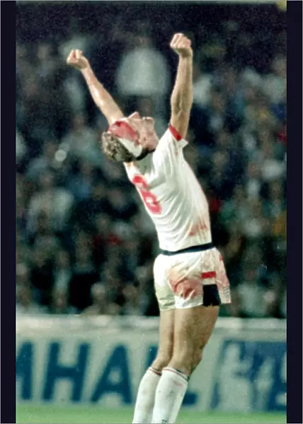 6 September 1989, Sweden v England. Terry Butcher celebrates at the end of Englands vital