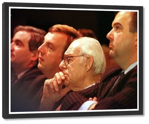 Denis Thatcher husband of former Prime Minister Margaret Thatcher listening to