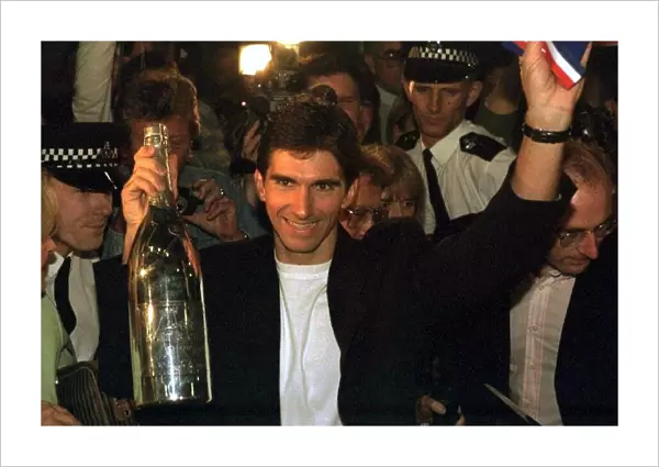 Damon Hill Arrives At Heathrow With His Wife Georgie After His Winning The Formula One