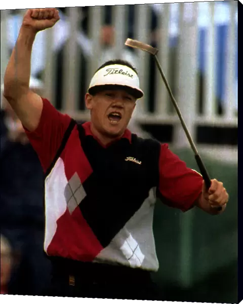 Peter O Malley Golfer celebrating his victory in Bells Scottish Open in July 1992